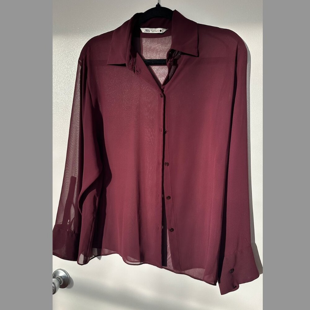 Zara wine sheer blouse - size XS-S